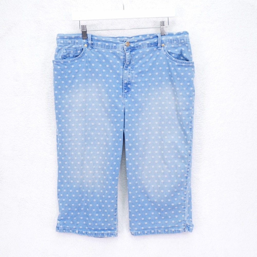 Gloria Vanderbilt‎ Amanda Blue Denim Polka Dot Caprit Jeans -16- High Rise 36/16